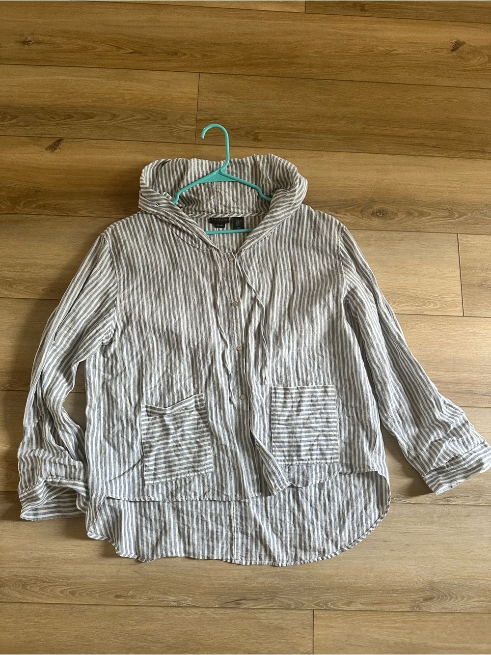 Tahari Linen Hooded Button Down Stripe Jacket Women Size XL - Picture 3 of 5